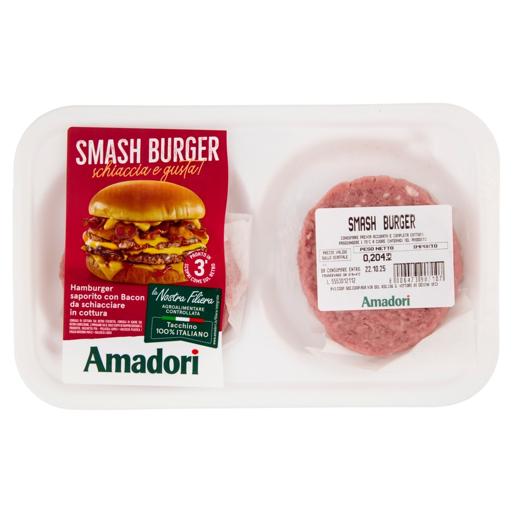 Amadori Smash Burger Hamburger saporito con Bacon 0,204 kg