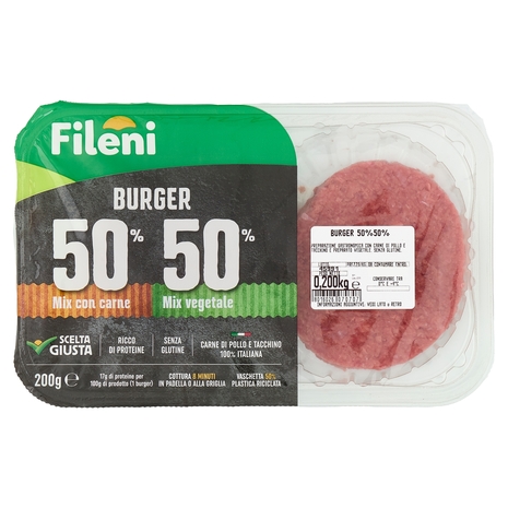 Fileni Burger 50% Mix con carne 50% Mix vegetale 0,200 kg