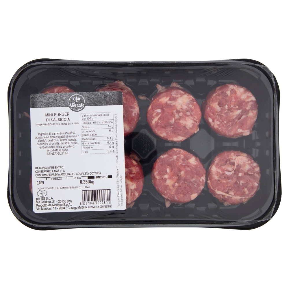 Carrefour il Mercato Mini Burger di Salsiccia 0,260 Kg