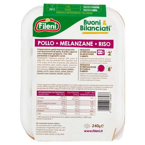 Fileni Buoni & Bilanciati* Pollo alla Ortolana Melanzane Riso e Fagioli 240 g