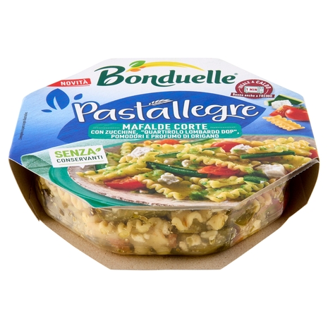 Bonduelle Pastallegre Mafalde Corte con Zucchine, Quartirolo Lombardo DOP, Pomodori e Origano 200 g