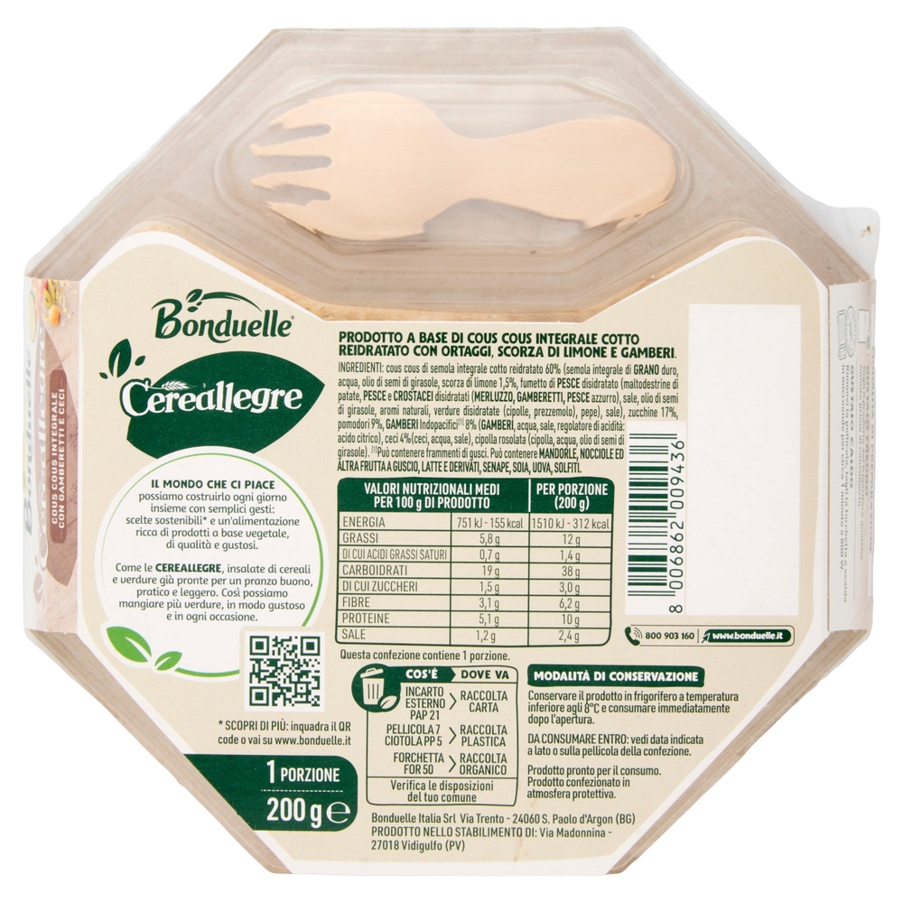 Bonduelle Cereallegre Cous Cous Integrale con Gamberetti e Ceci 200 g