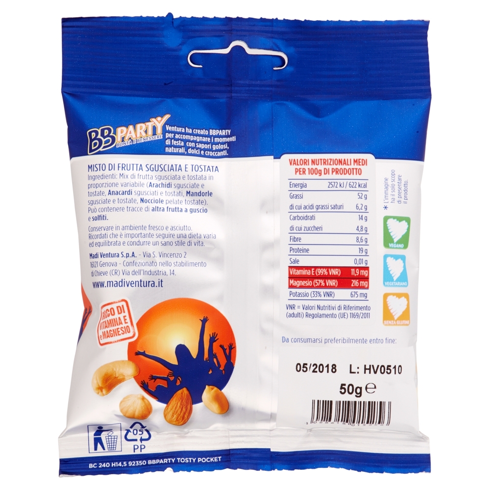 Ventura BBParty Mix di Arachidi, Anacardi, Mandorle e Nocciole 50 g
