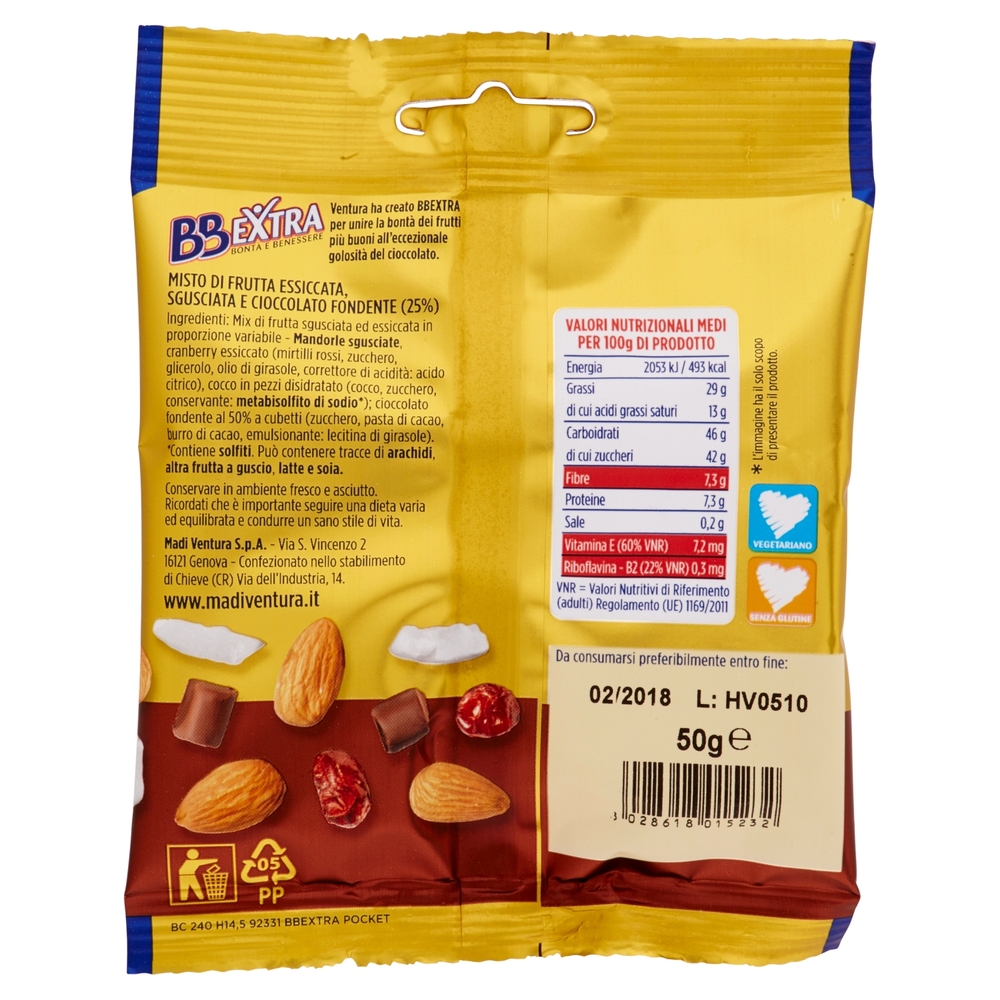 Ventura BBExtra Cocco Cranberry Mandorle Cioccolato Fondente 50 g