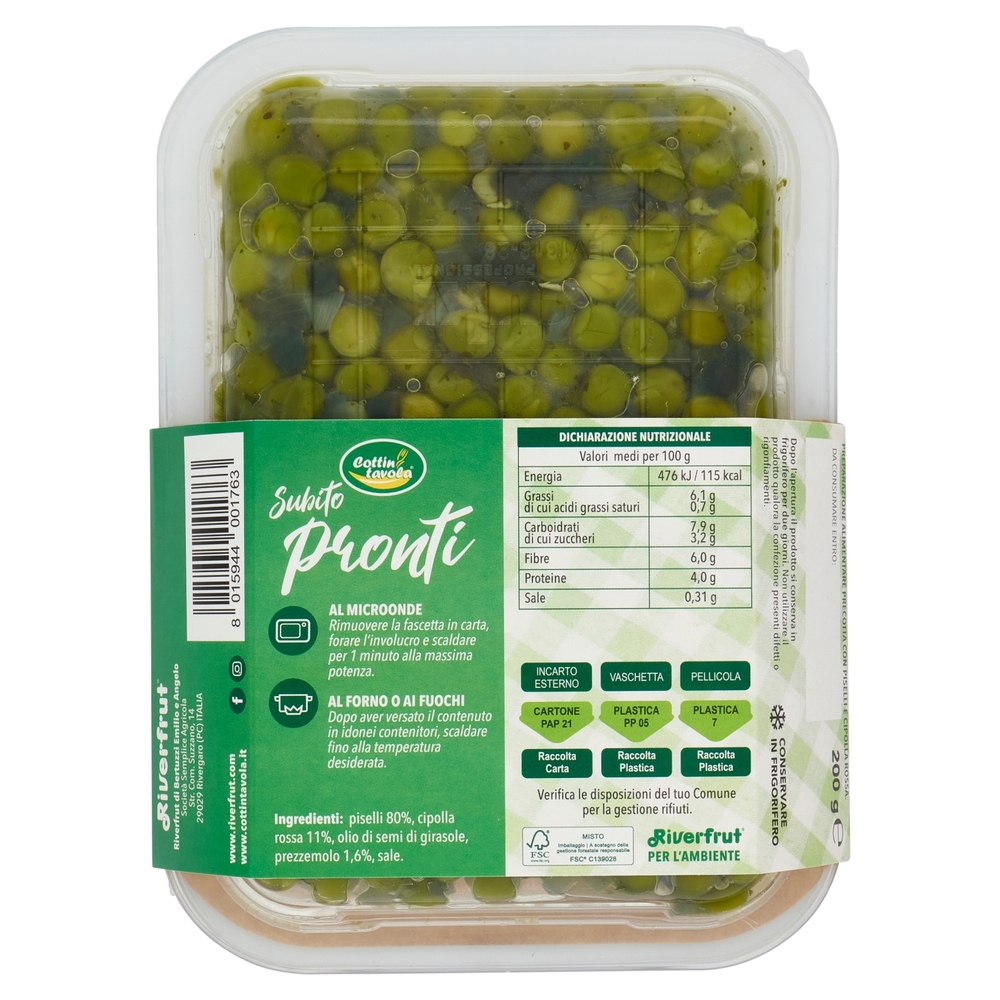 Cottin tavola Subito pronti Piselli al Vapore con Cipolla Rossa e Prezzemolo 200 g