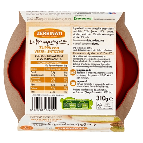 Zerbinati Le Monoporzioni Zuppa con Verze e Lenticchie 310 g