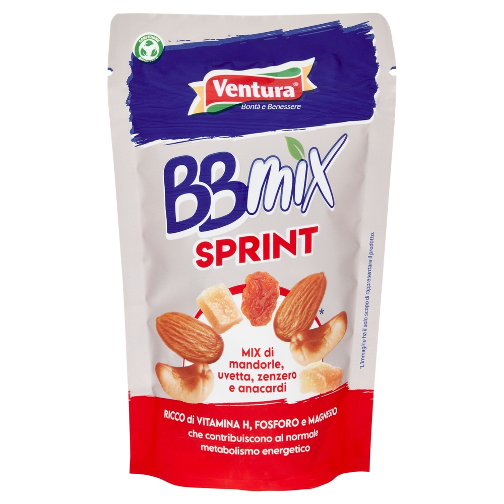 Ventura BBmix Sprint Mix di mandorle, uvetta, zenzero e anacardi 150 g