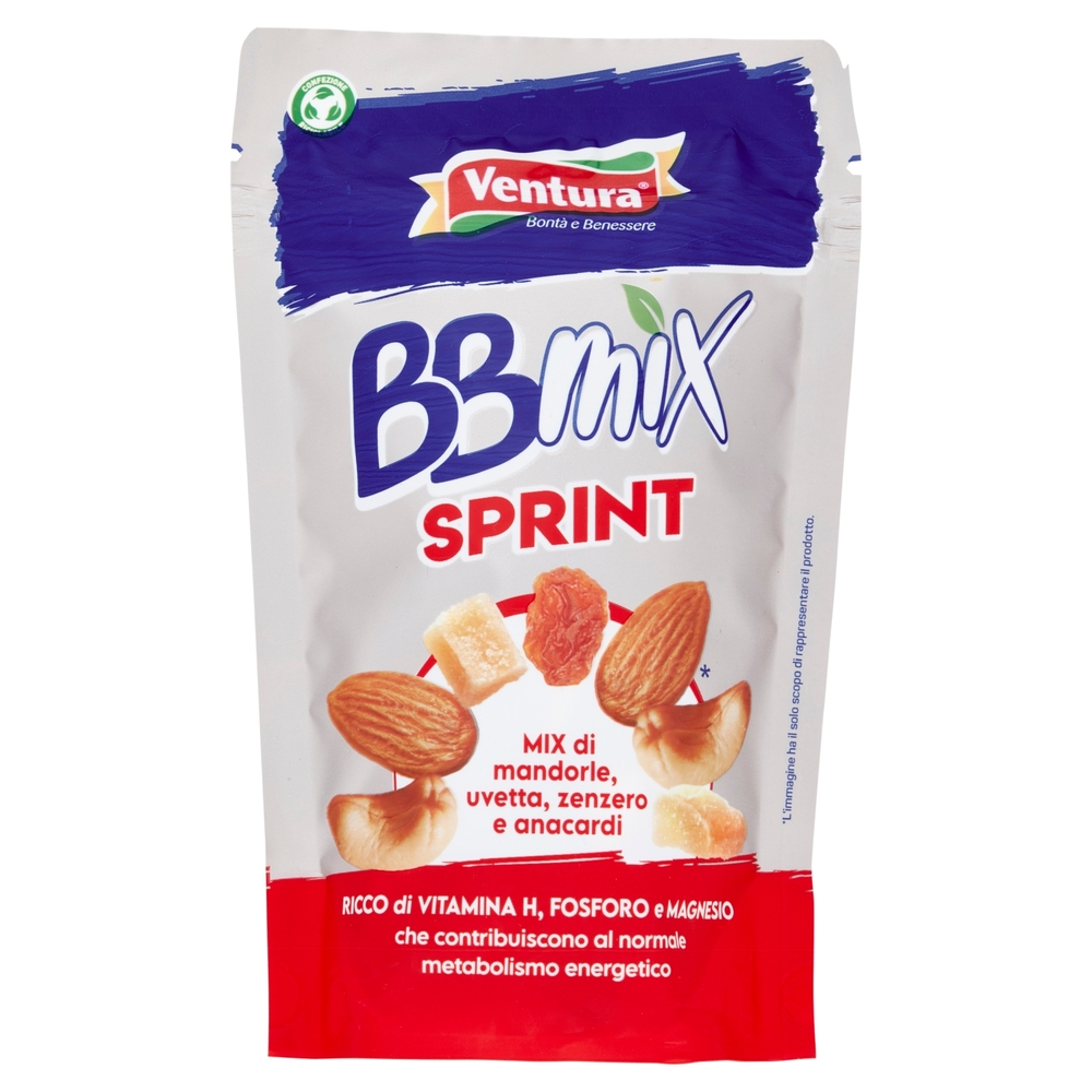 Ventura BBmix Sprint Mix di mandorle, uvetta, zenzero e anacardi 150 g