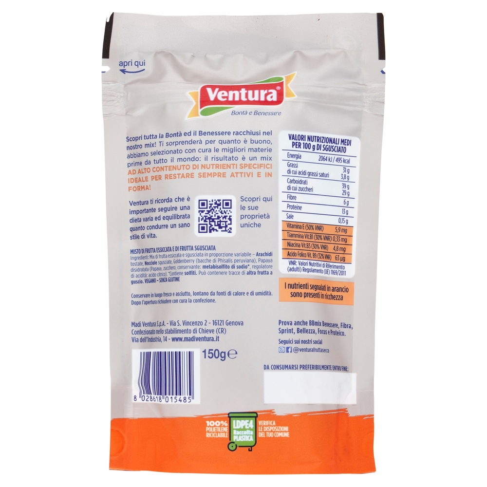 Ventura BBmix Multivit Mix di goldenberry, nocciole, arachidi e papaya 150 g