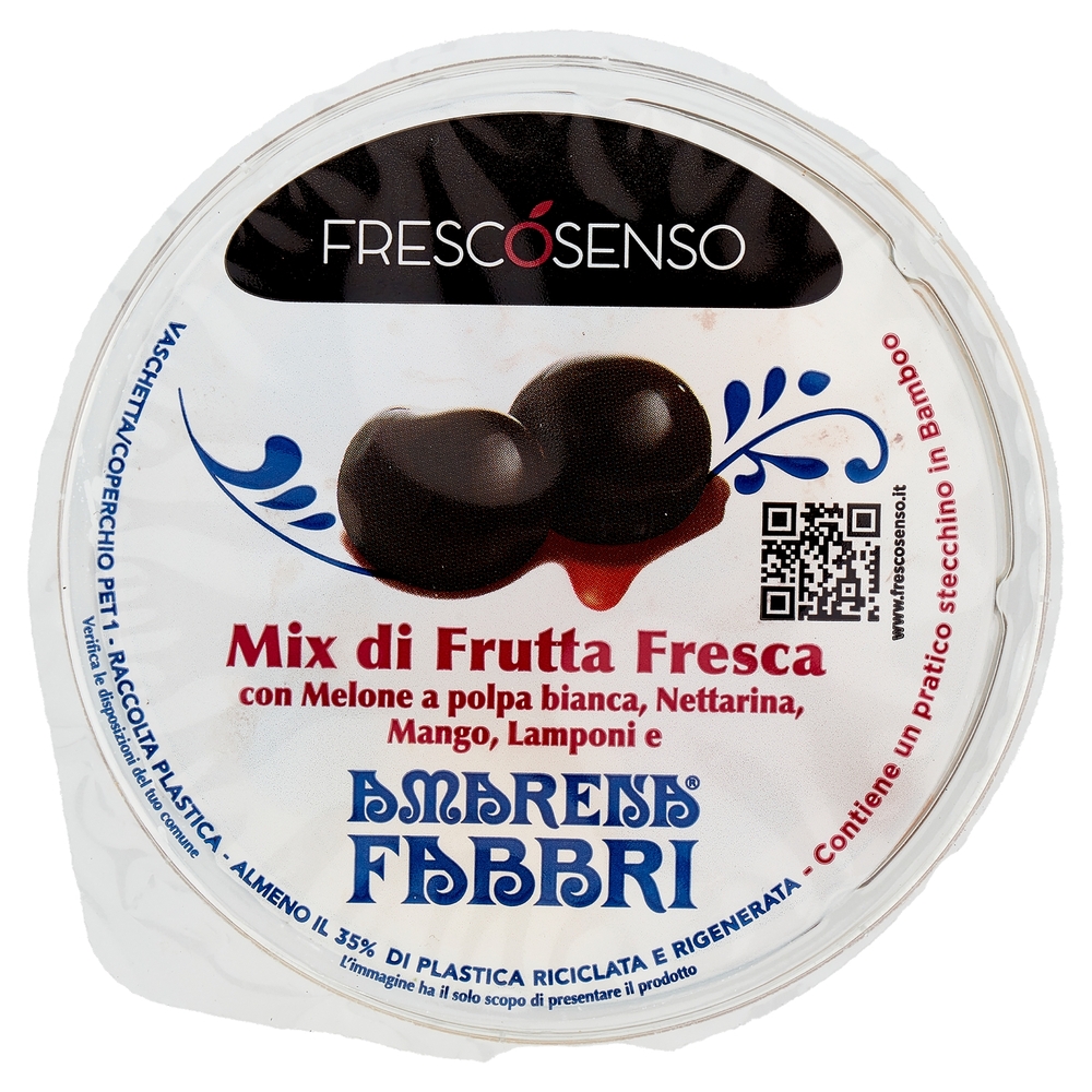 Frescosenso Mix di Frutta Fresca con Melone, Nettarina, Mango,Lamponi e Amarena Fabbri 180 g