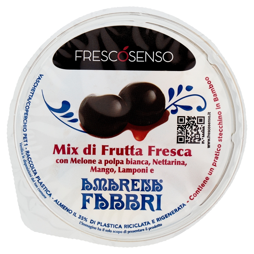 Frescosenso Mix di Frutta Fresca con Melone, Nettarina, Mango,Lamponi e Amarena Fabbri 180 g