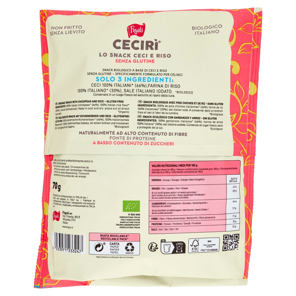 Figulì Cecirì lo Snack Ceci e Riso Bio 70 g
