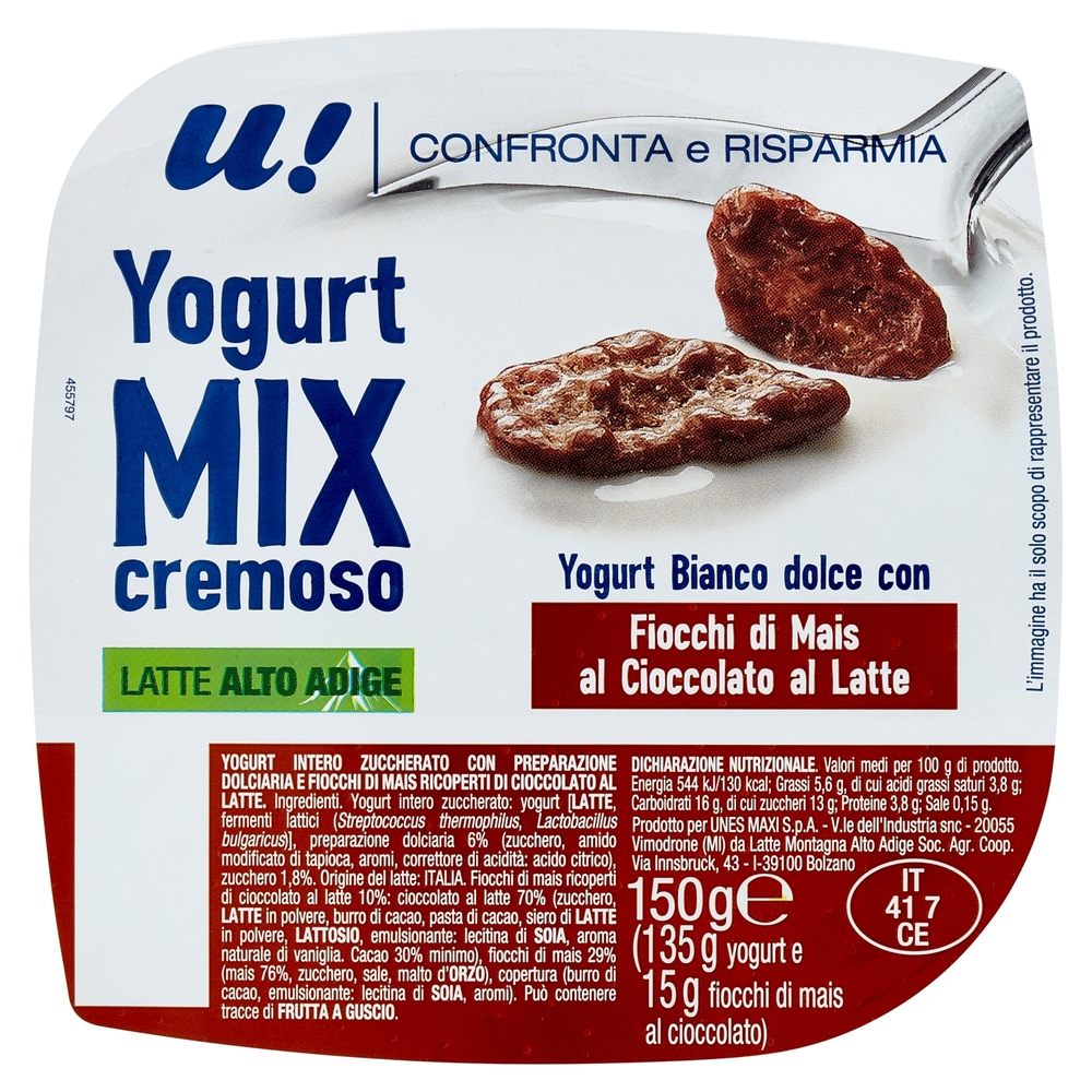 Yogurt Mix Cremoso con Fiocchi di Mais al Cioccolato al Latte U! Confronta  e Risparmia