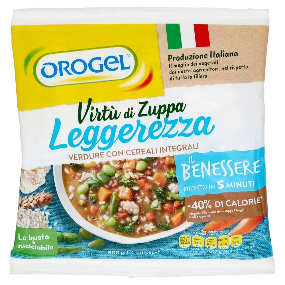 Orogel Il Benessere Virtù di Zuppa Leggerezza Verdure con Cereali Integrali Surgelati 500 g