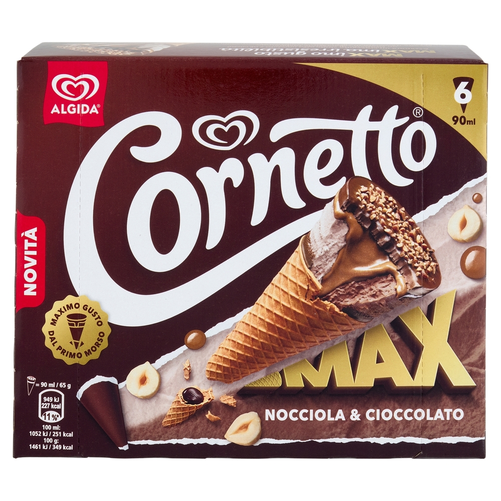 Cornetto Algida Max Nocciola & Cioccolato 6 Gelati 390 g