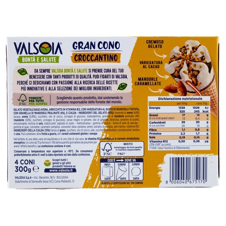 Valsoia Bontà e Salute Gran Cono Croccantino con Mandorle Caramellate 4 x 75 g