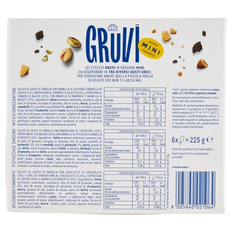 Sammontana Gruvi Mitico Croccantino, Pistacchio Sincero, Stracciatella Maivista 6 x 37,5 g