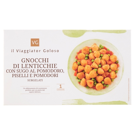 Gnocchi di Lenticchie con Sugo al Pomodoro, Piselli e Pomodori Il Viaggiator Goloso