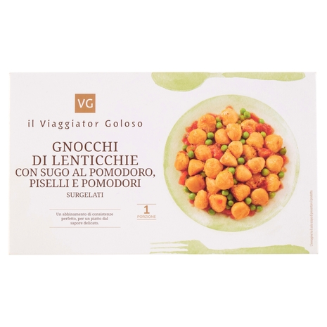 Gnocchi di Lenticchie con Sugo al Pomodoro, Piselli e Pomodori Il Viaggiator Goloso
