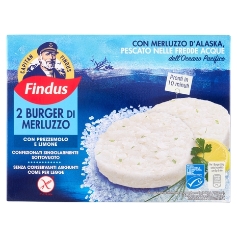 Capitan Findus 2 Burger di Merluzzo con prezzemolo e limone 170 g