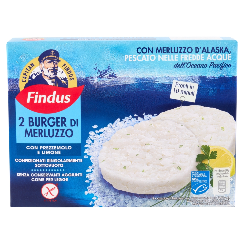 Capitan Findus 2 Burger di Merluzzo con prezzemolo e limone 170 g