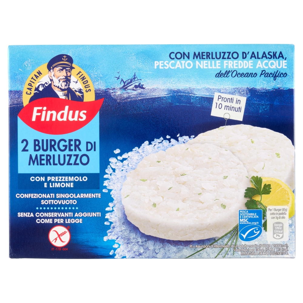 Capitan Findus 2 Burger di Merluzzo con prezzemolo e limone 170 g