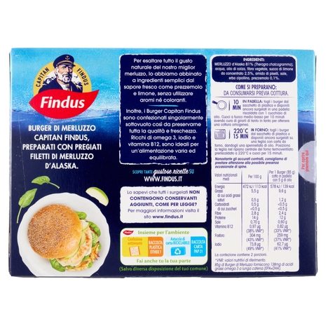Capitan Findus 2 Burger di Merluzzo con prezzemolo e limone 170 g
