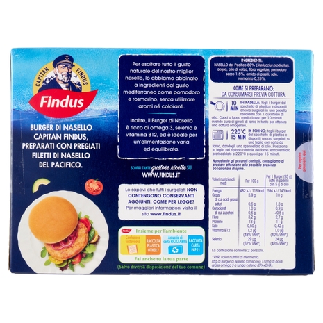 Capitan Findus 2 Burger di Nasello con pomodoro e rosmarino 170 g