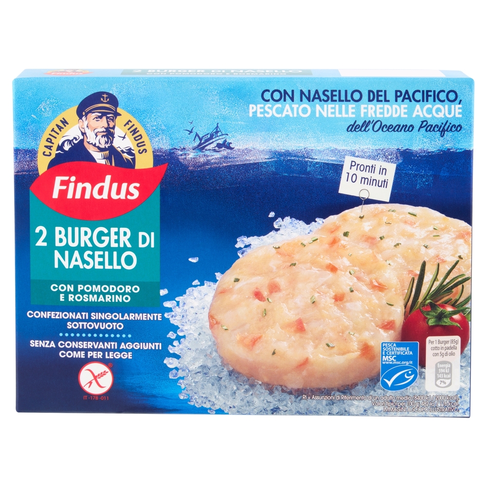 Capitan Findus 2 Burger di Nasello con pomodoro e rosmarino 170 g