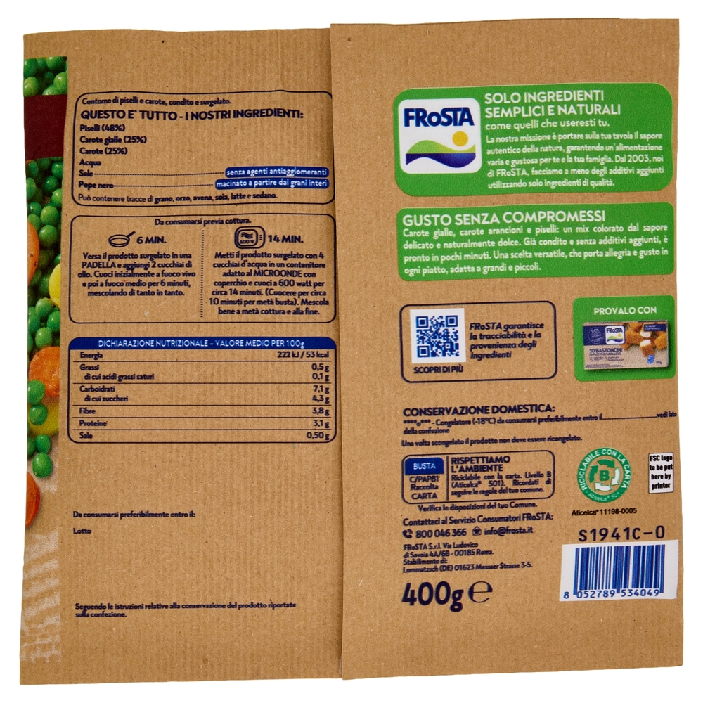 FRoSTA i Contorni Piselli, Carote Gialle e Carote Arancioni 400 g