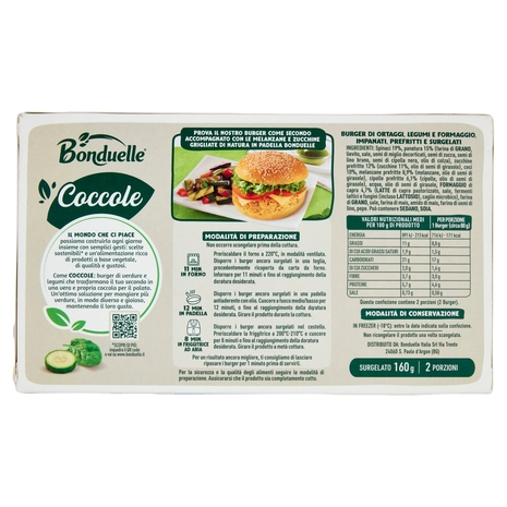 Bonduelle Coccole Burger di Spinaci, Zucchine e Formaggio di Capra Surgelato 160 g