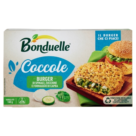 Bonduelle Coccole Burger di Spinaci, Zucchine e Formaggio di Capra Surgelato 160 g