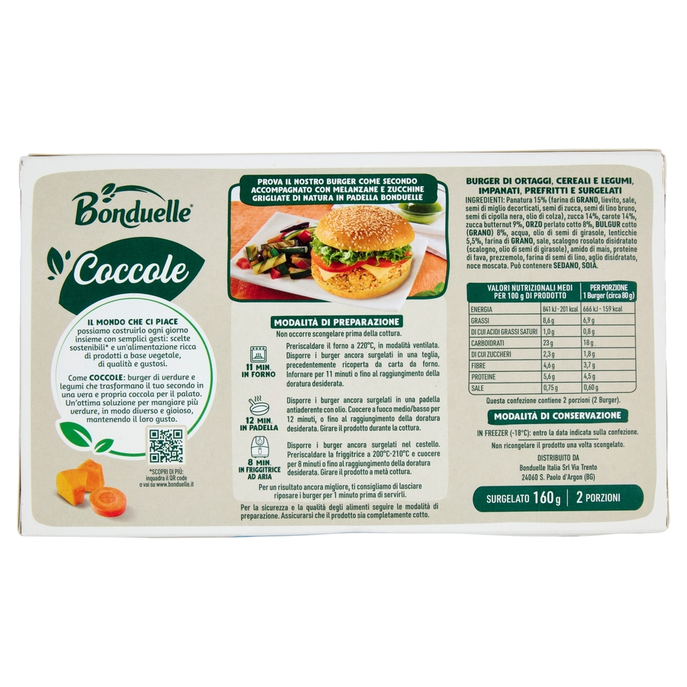 Bonduelle Coccole Burger di Zucca, Carote e Lenticchie Surgelato 160 g