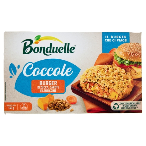 Bonduelle Coccole Burger di Zucca, Carote e Lenticchie Surgelato 160 g
