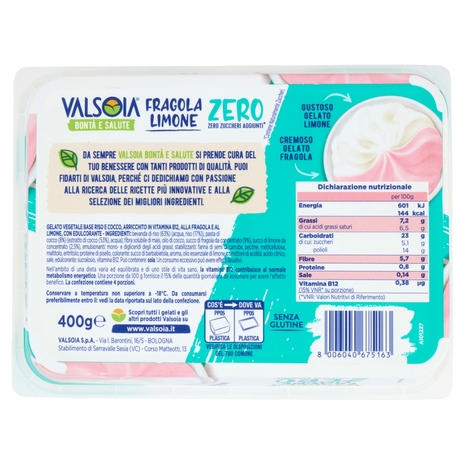 Valsoia Bontà e Salute Fragola Limone Zero Zuccheri Aggiunti* 400 g