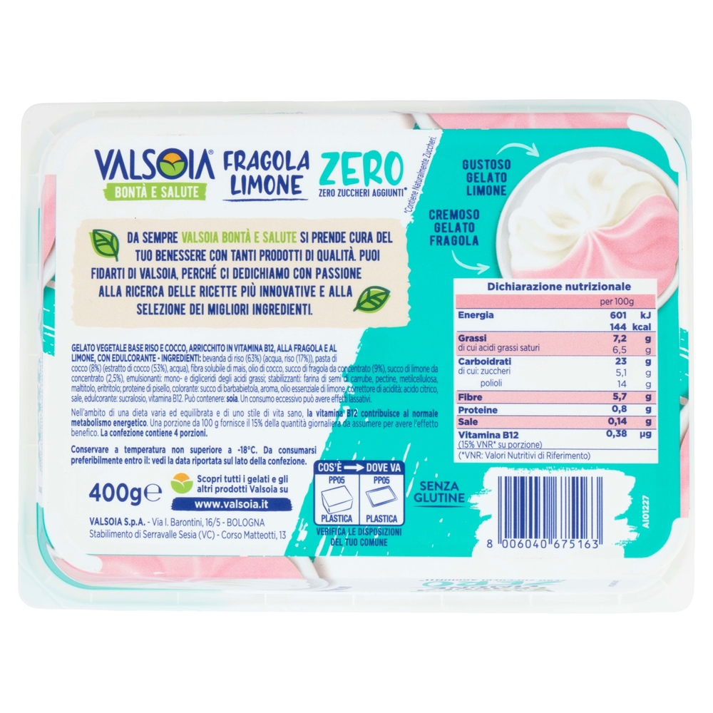 Valsoia Bontà e Salute Fragola Limone Zero Zuccheri Aggiunti* 400 g