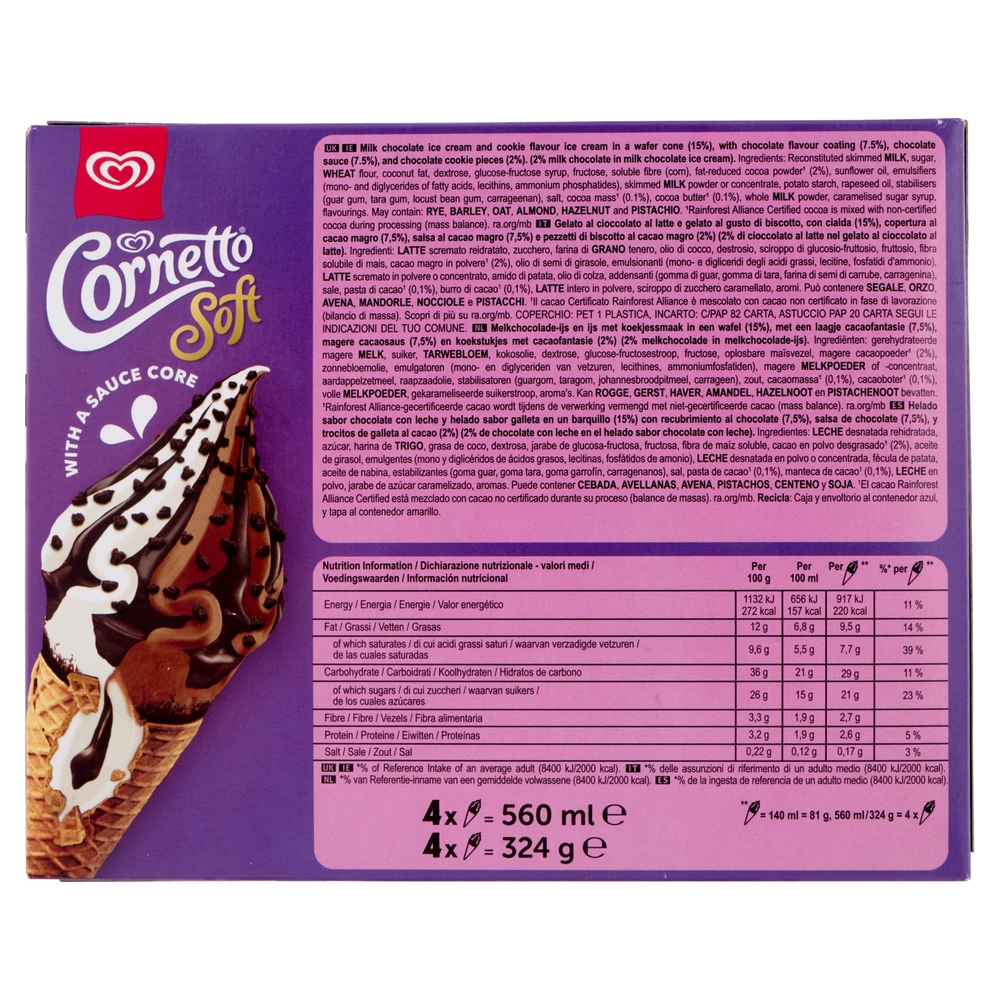 Cornetto Soft Cookies & Chocolate 4 x 81 g