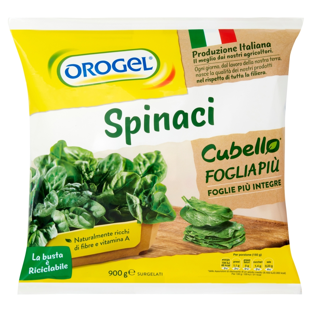 Spinaci Cubello Foglia Piu' Surgelati, 900 g