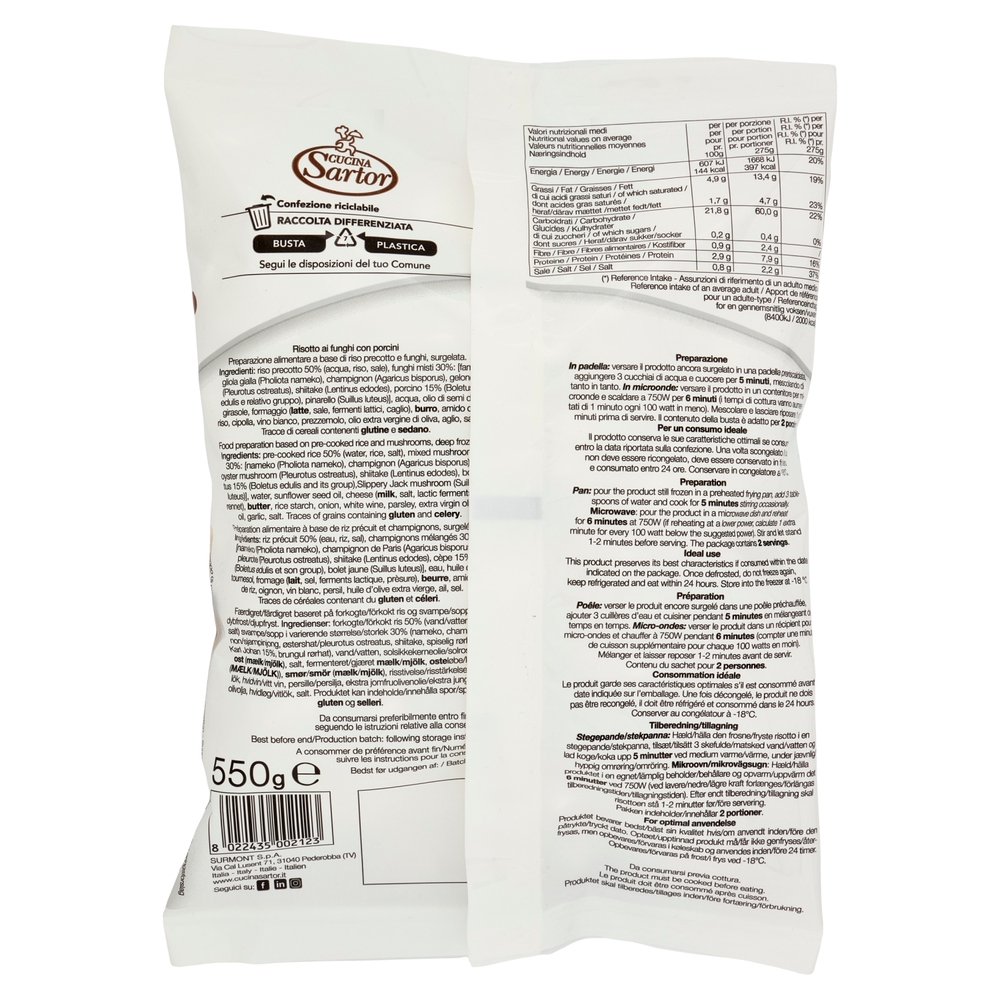 Cucina Sartor Risotto ai Funghi con Porcini Surgelato 550 g