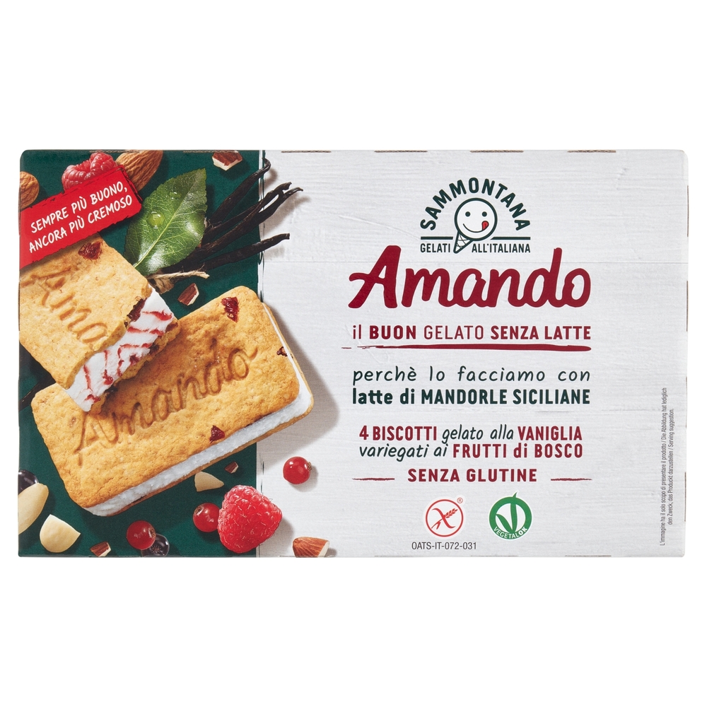 Sammontana Amando 4 Biscotti gelato alla Vaniglia variegati ai Frutti di Bosco 4 x 52 g