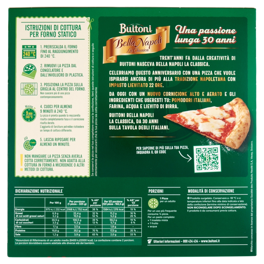 BUITONI Bella Napoli la Classica Margherita Pizza surgelata (2 pizze) 650g