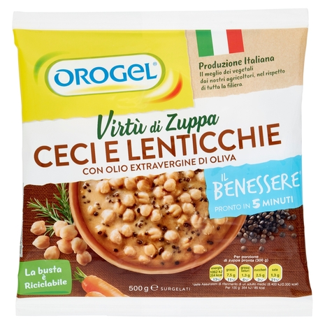 Orogel Il Benessere Virtù di Zuppa Ceci e Lenticchie con Olio Extravergine di Oliva Surgelati 500 g