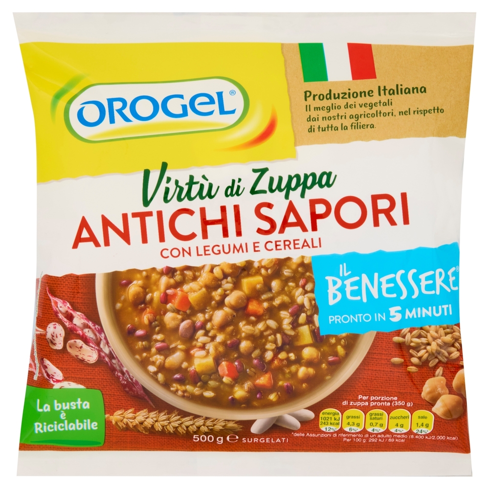 Orogel Il Benessere Virtù di Zuppa Antichi Sapori con Legumi e Cereali Surgelati 500 g