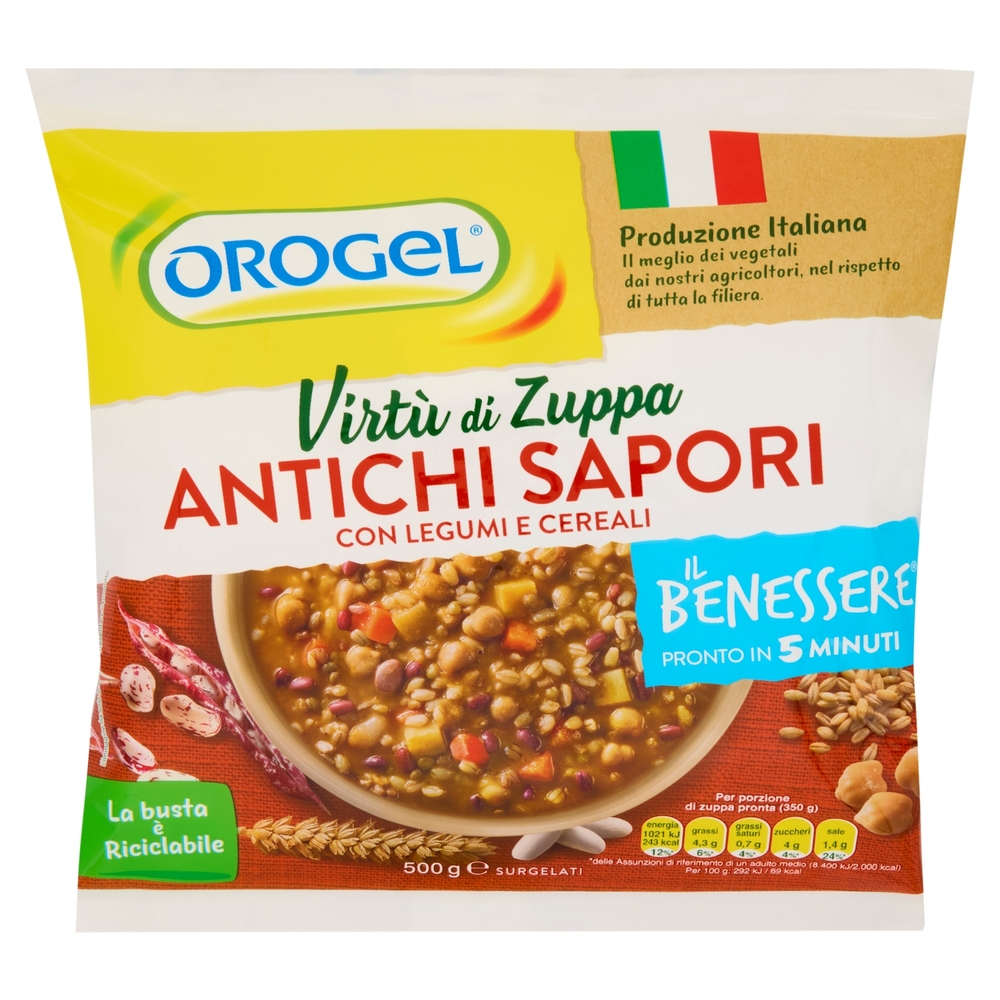 Orogel Il Benessere Virtù di Zuppa Antichi Sapori con Legumi e Cereali Surgelati 500 g