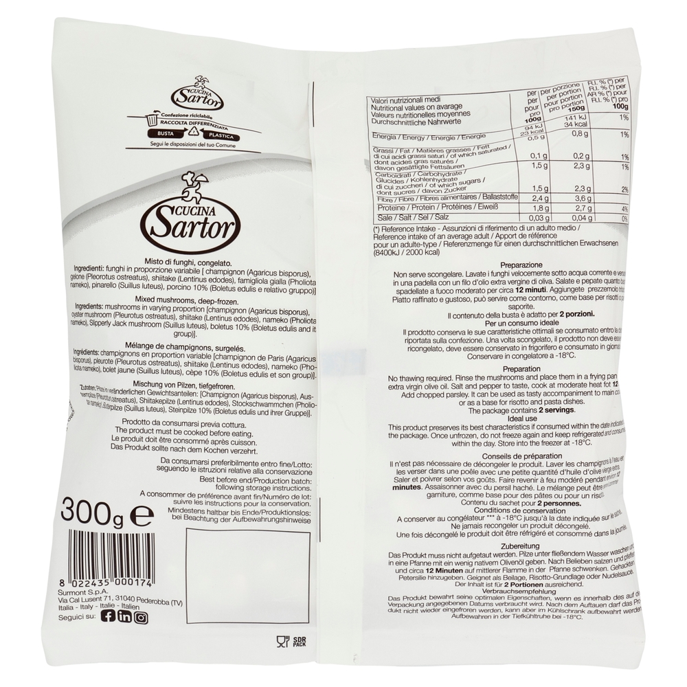 Cucina Sartor Misto Funghi con Porcini Congelato 300 g