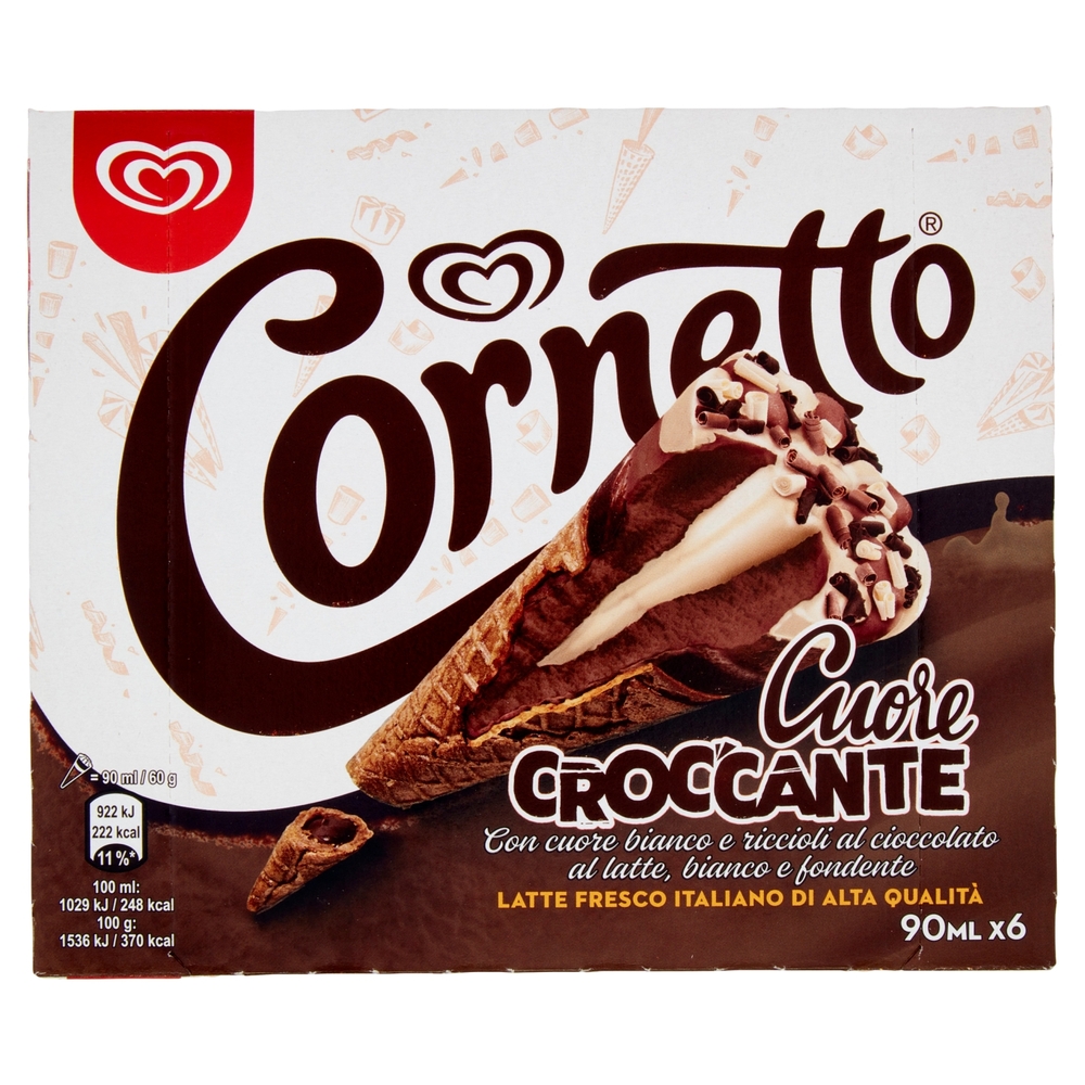 Cornetto Cuore Croccante Bianco, 6x90 ml