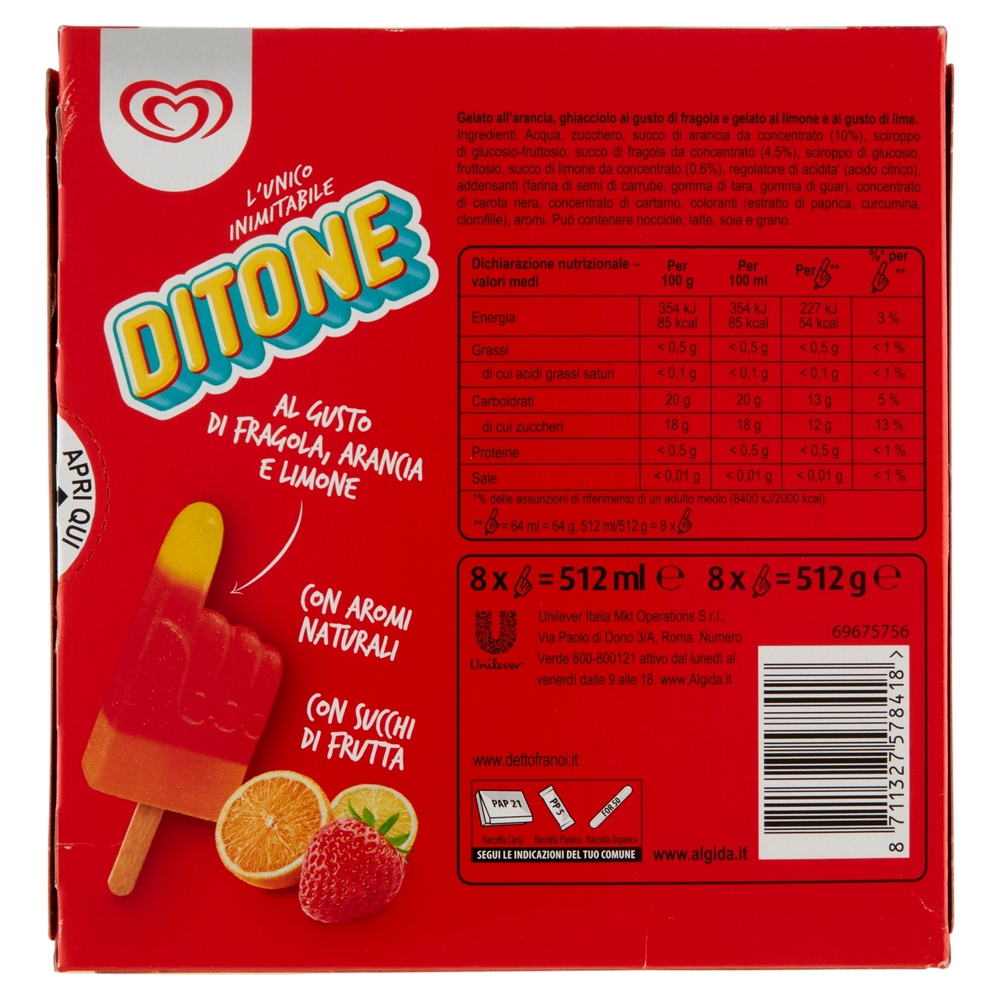 Ditone, Gelato in Stecco alla Frutta, 512 g