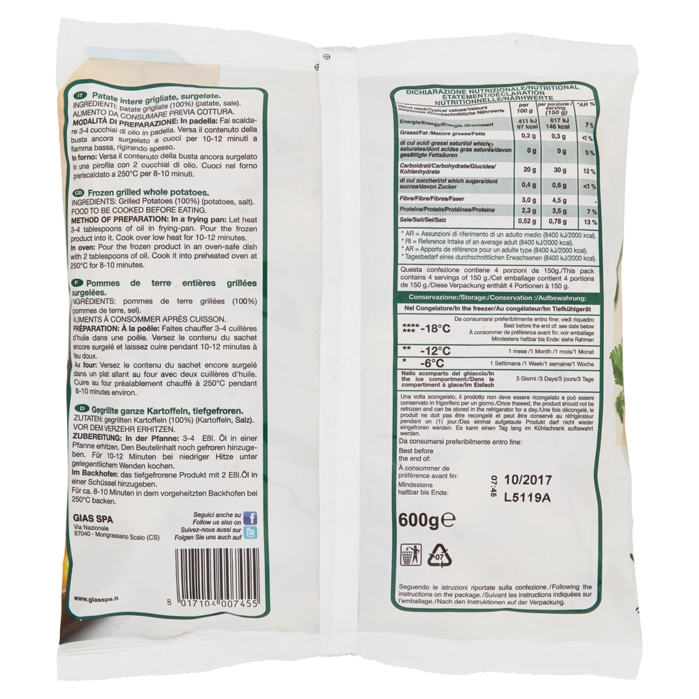 Il Mediterraneo a Tavola Patatine al forno surgelate 600 g