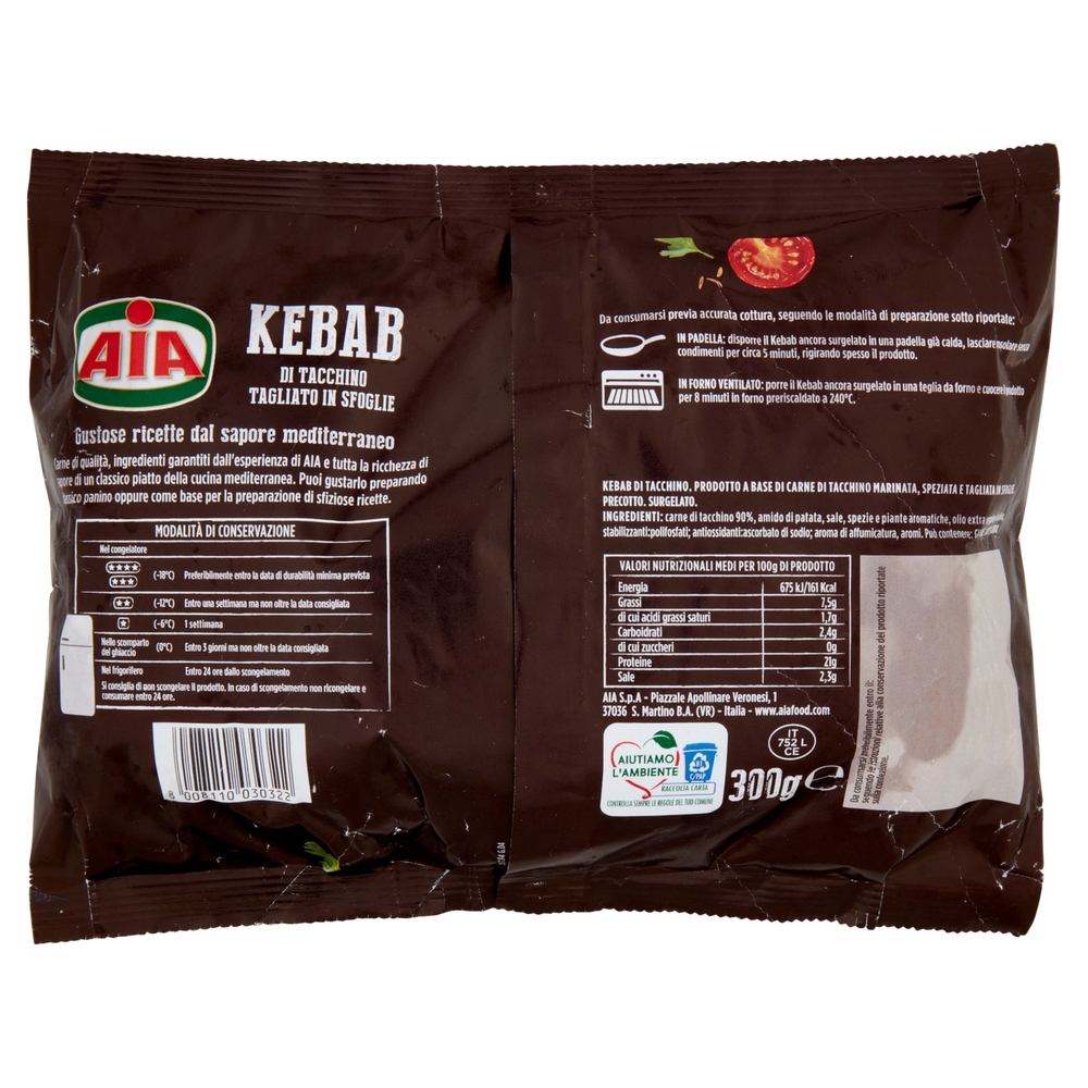 Aia Kebab di Tacchino Tagliato in Sfoglie surgelato 300 g