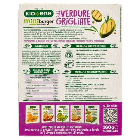Kioene miniburger l'Originale alle Verdure Grigliate Surgelato 160 g